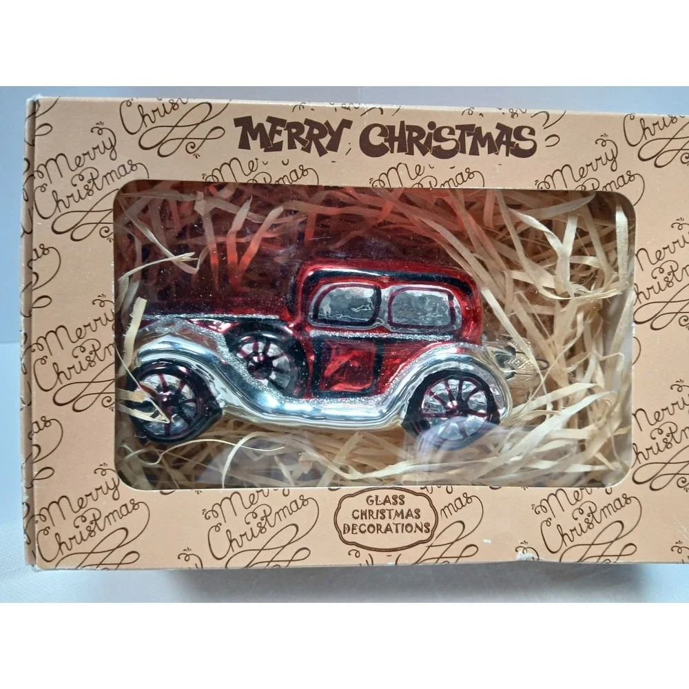 Vintage Style Ukrainian Blown Glass Red Car Christmas Ornament Wise Lion